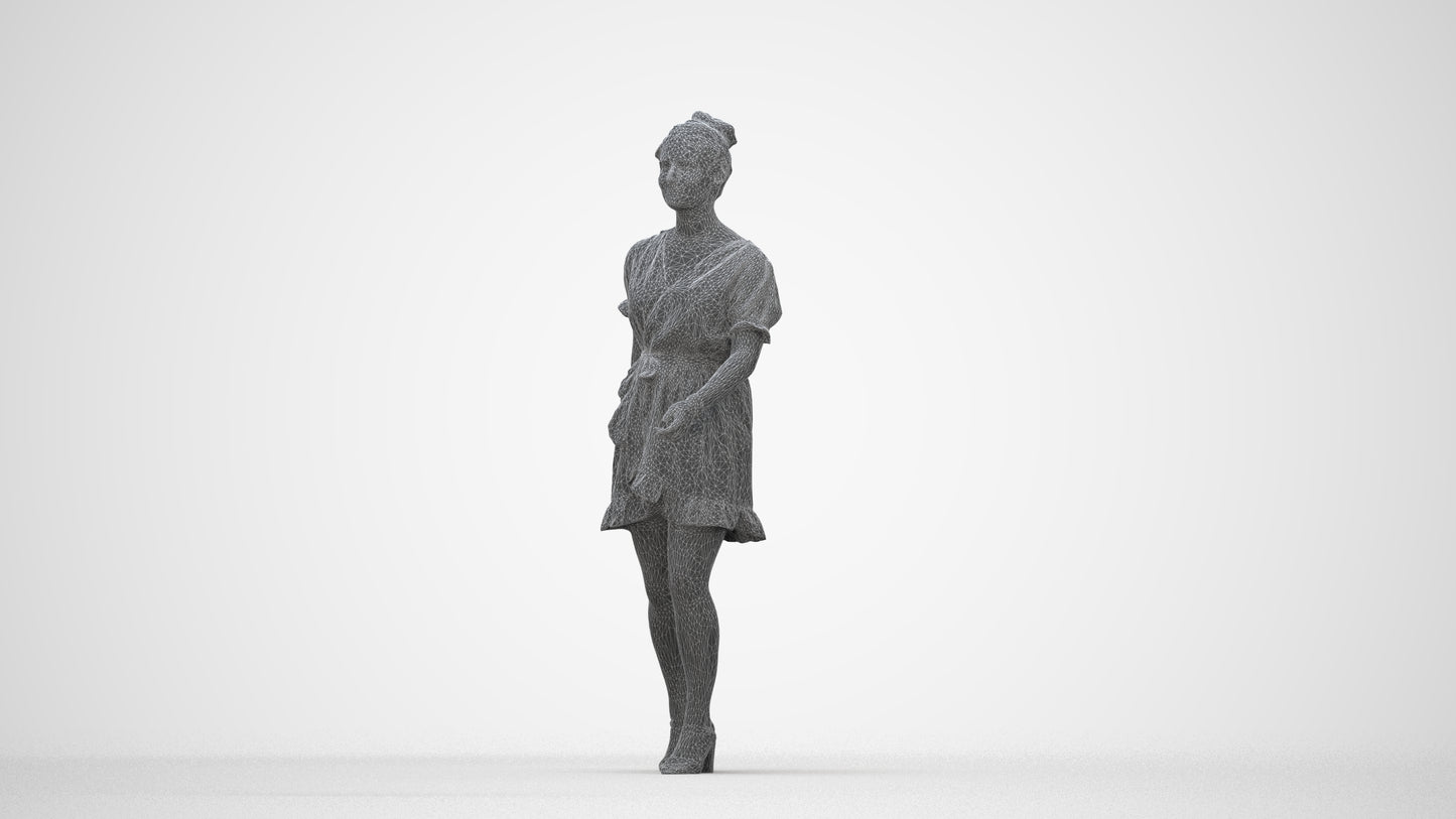 photogrammetry 3D woman casual walking, realistic human model archviz FBX, wireframe back view