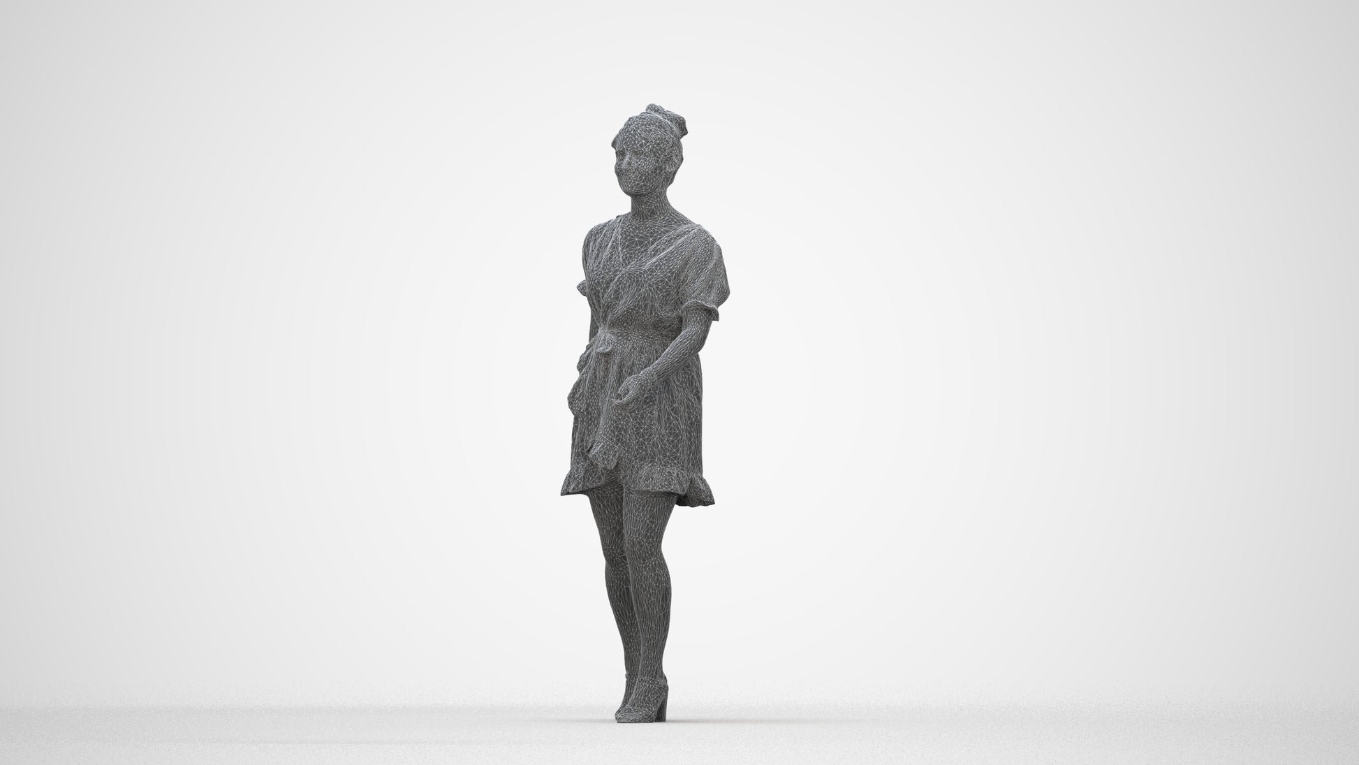 photogrammetry 3D woman casual walking, realistic human model archviz FBX, wireframe back view