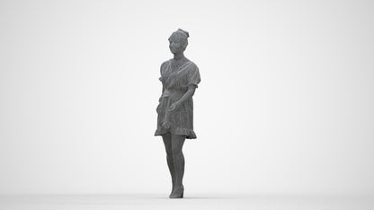 photogrammetry 3D woman casual walking, realistic human model archviz FBX, wireframe back view