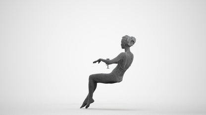 3D human model woman pool, photogrammetry scanned person for archviz, wireframe front view