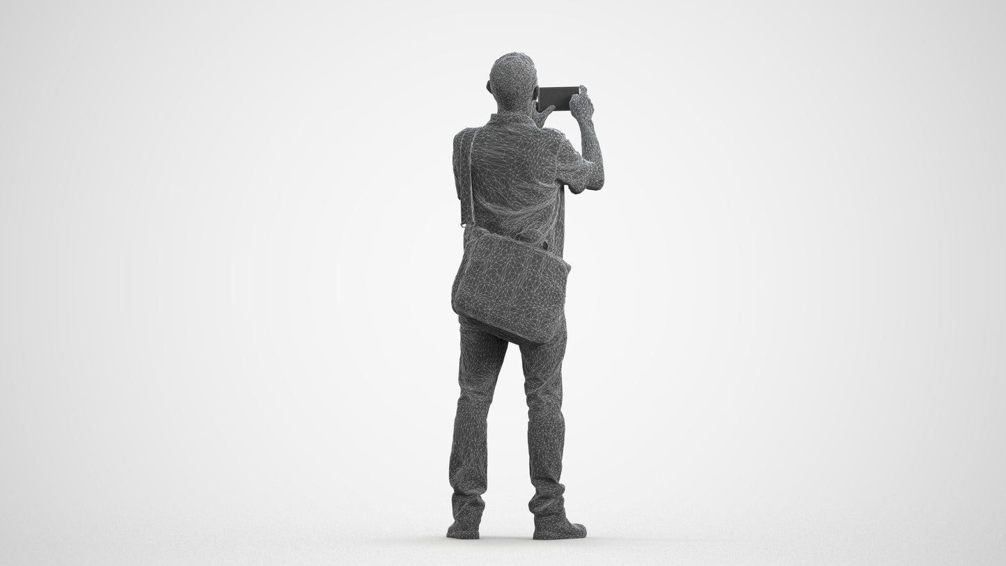 3D people model senior man casual standing, scanned human for 3ds Max rendering, wireframe front view