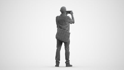 3D people model senior man casual standing, scanned human for 3ds Max rendering, wireframe front view