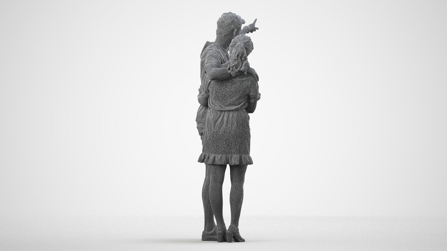 scanned 3D woman casual couple, photogrammetry people for Enscape and V-Ray, wireframe side view