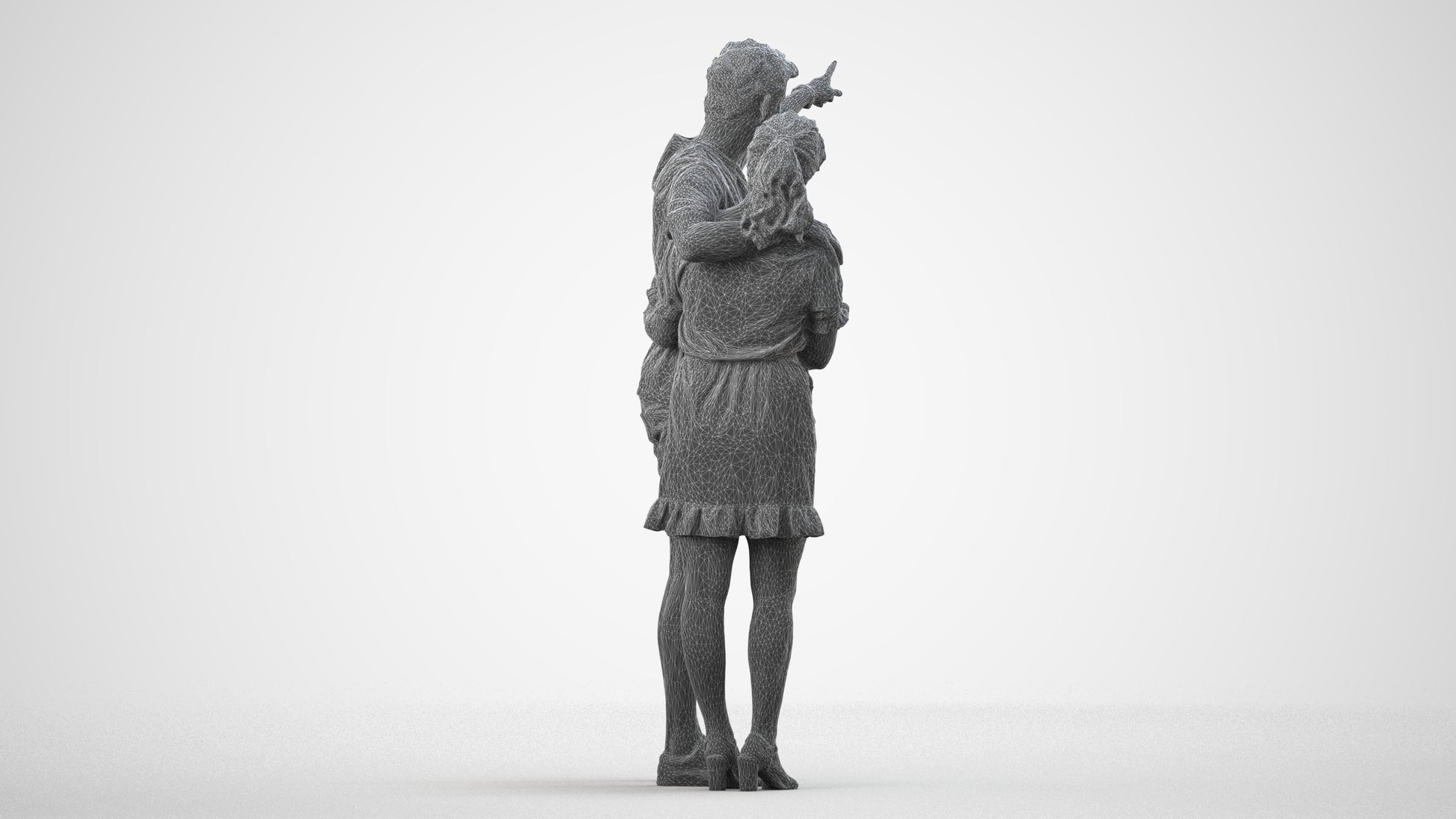 scanned 3D woman casual couple, photogrammetry people for Enscape and V-Ray, wireframe side view