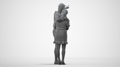 scanned 3D woman casual couple, photogrammetry people for Enscape and V-Ray, wireframe side view