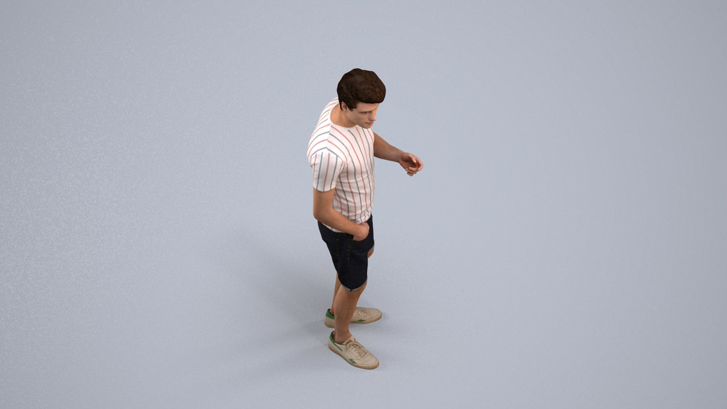 realistic 3D man casual standing, scanned archviz people for Blender and 3ds Max, back view render