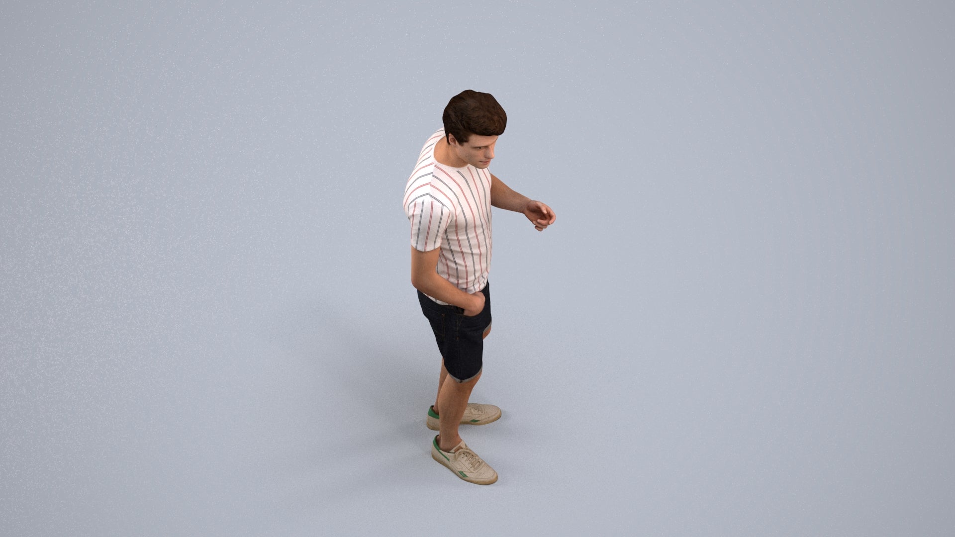 realistic 3D man casual standing, scanned archviz people for Blender and 3ds Max, back view render