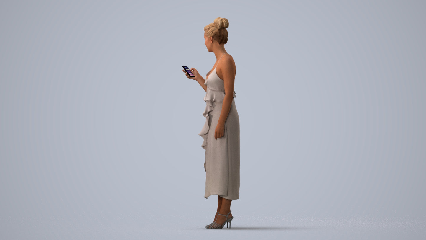 3D people model woman formal formalaffairs, scanned human for 3ds Max rendering, three-quarter view render