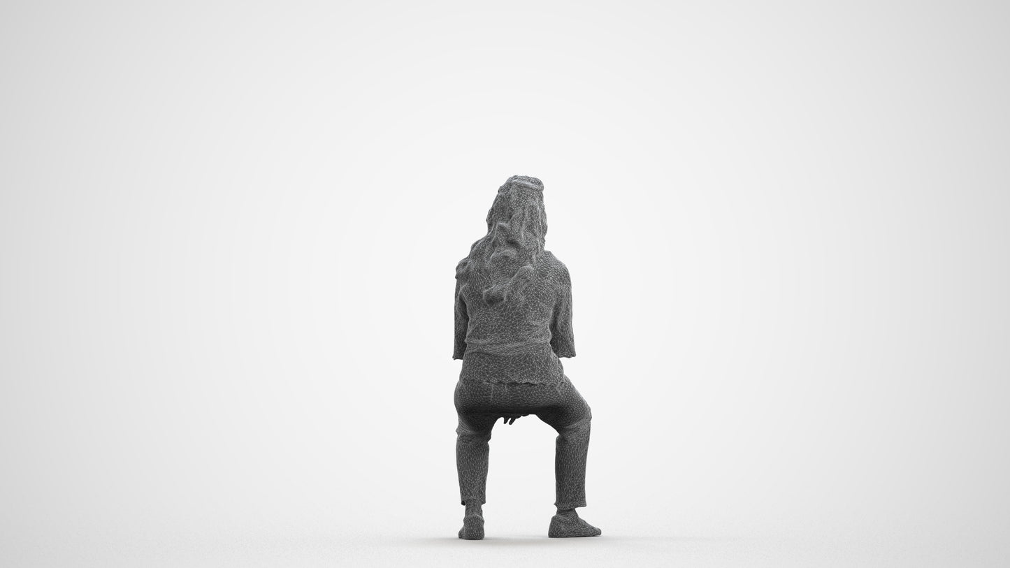 3D people model woman casual sitting, scanned human for 3ds Max rendering, wireframe front view