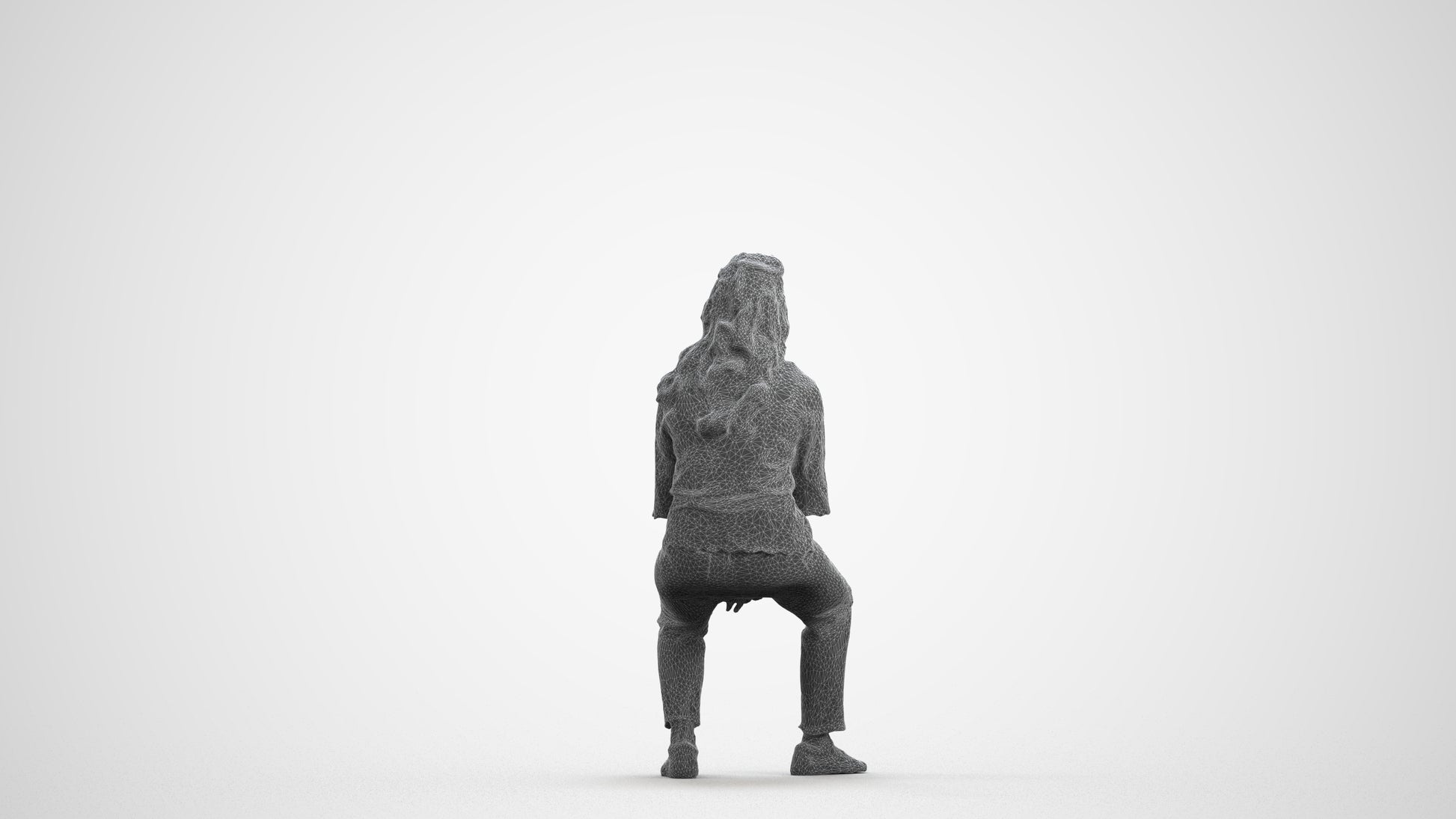 3D people model woman casual sitting, scanned human for 3ds Max rendering, wireframe front view