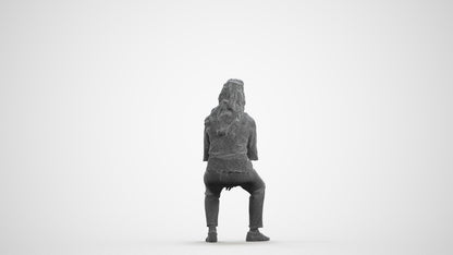 3D people model woman casual sitting, scanned human for 3ds Max rendering, wireframe front view