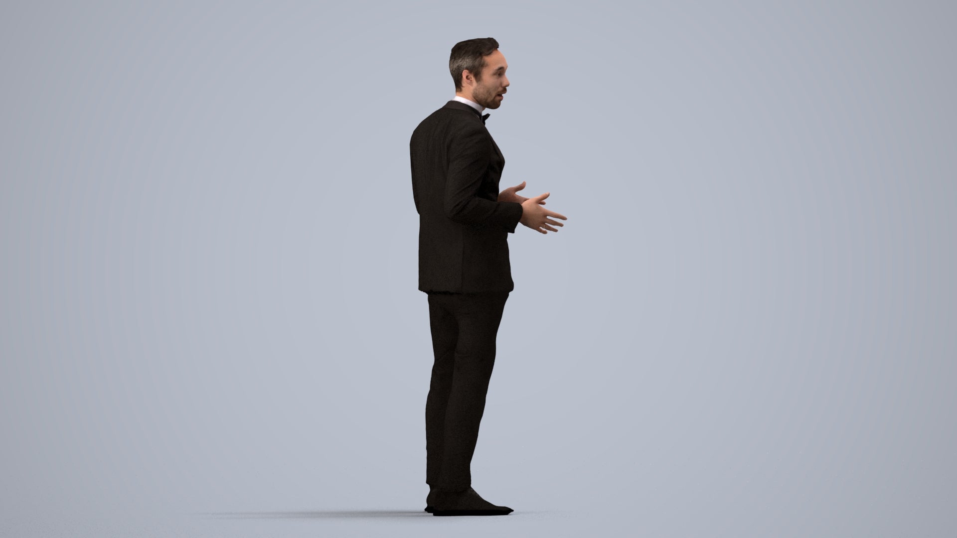 3D people model man formal formalaffairs, scanned human for 3ds Max rendering, side view render