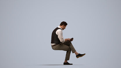 photogrammetry 3D man business sitting, realistic human model archviz FBX, side view render