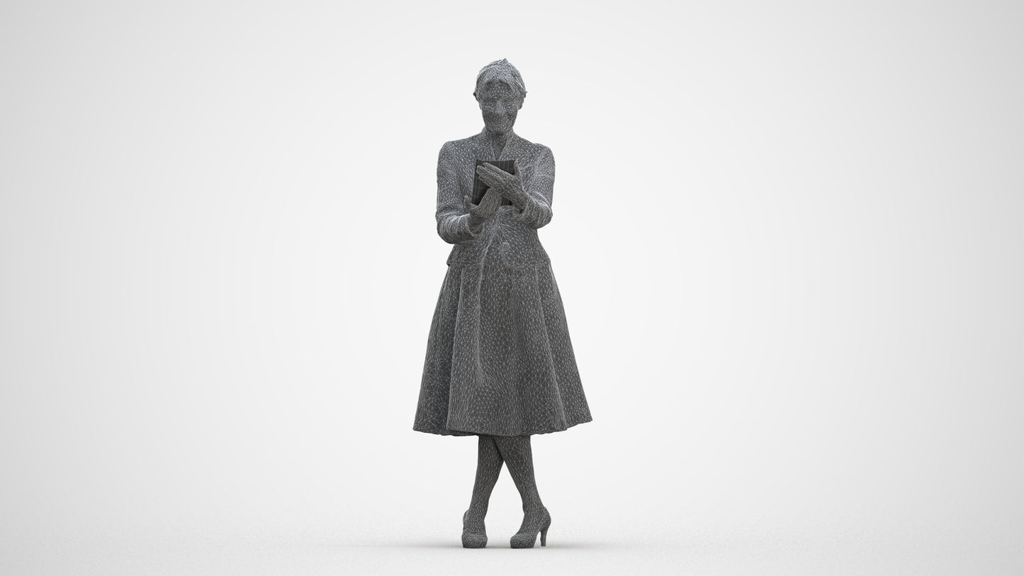 3D people model senior woman business standing, scanned human for 3ds Max rendering, three-quarter front view render