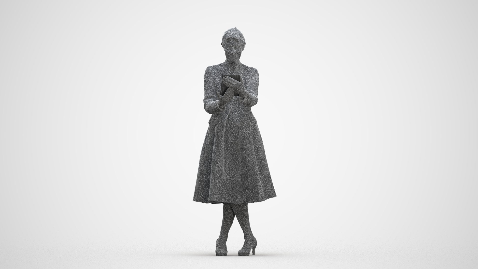 3D people model senior woman business standing, scanned human for 3ds Max rendering, three-quarter front view render