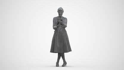3D people model senior woman business standing, scanned human for 3ds Max rendering, three-quarter front view render