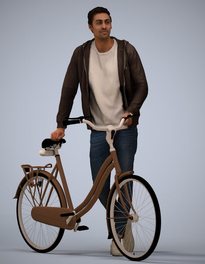 scanned 3D man casual cycling, photogrammetry people for Enscape and V-Ray