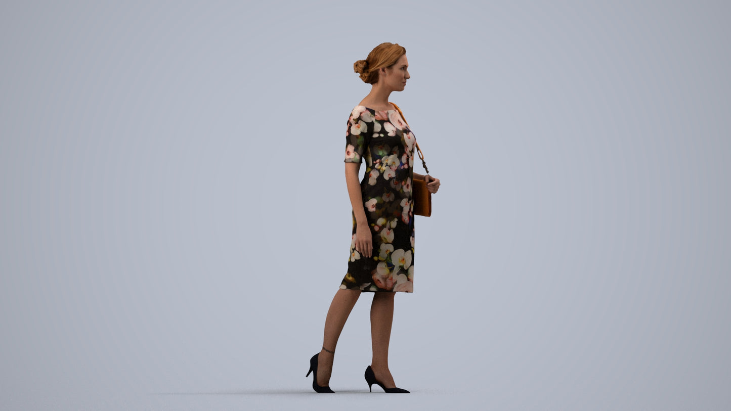 realistic 3D woman casual walking, scanned archviz people for Blender and 3ds Max, side view render