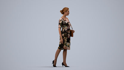 realistic 3D woman casual walking, scanned archviz people for Blender and 3ds Max, side view render