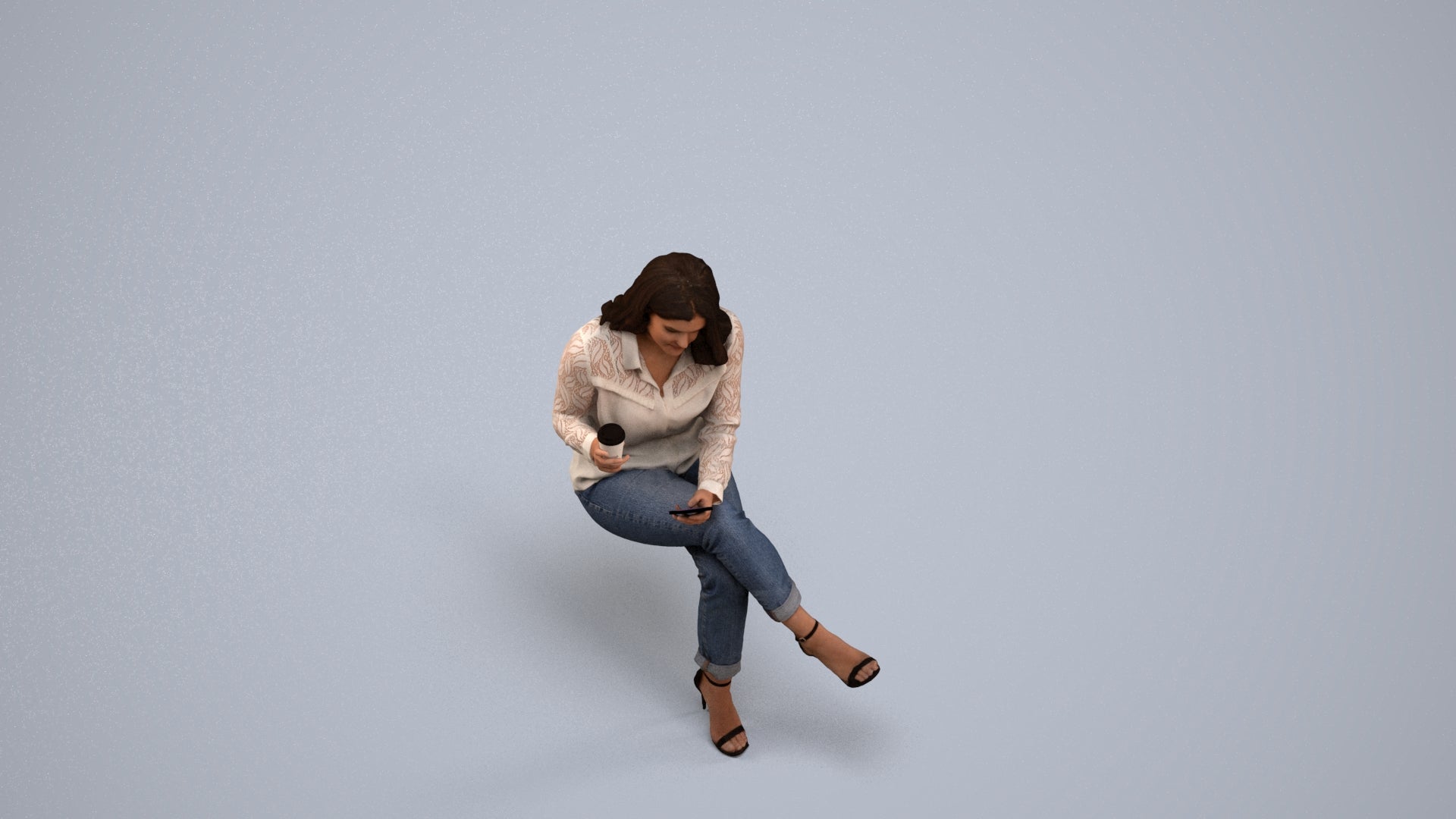 scanned 3D woman casual sitting, photogrammetry people for Enscape and V-Ray, back view render