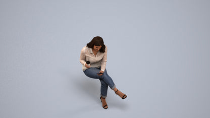 scanned 3D woman casual sitting, photogrammetry people for Enscape and V-Ray, back view render