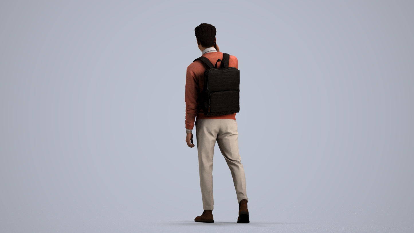scanned 3D man casual walking, photogrammetry people for Enscape and V-Ray, front view render