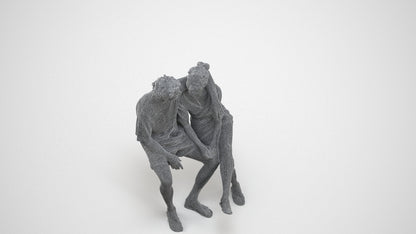 3D human model woman casual couple, photogrammetry scanned person for archviz, wireframe three-quarter view