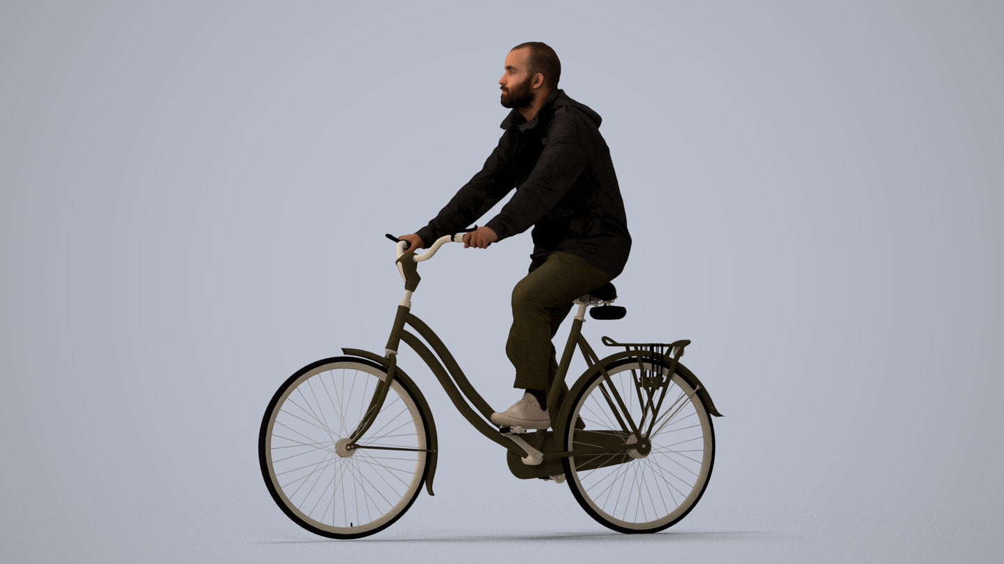 realistic 3D people man casual cycling, render-ready for V-Ray and Corona, FBX OBJ, three-quarter view render