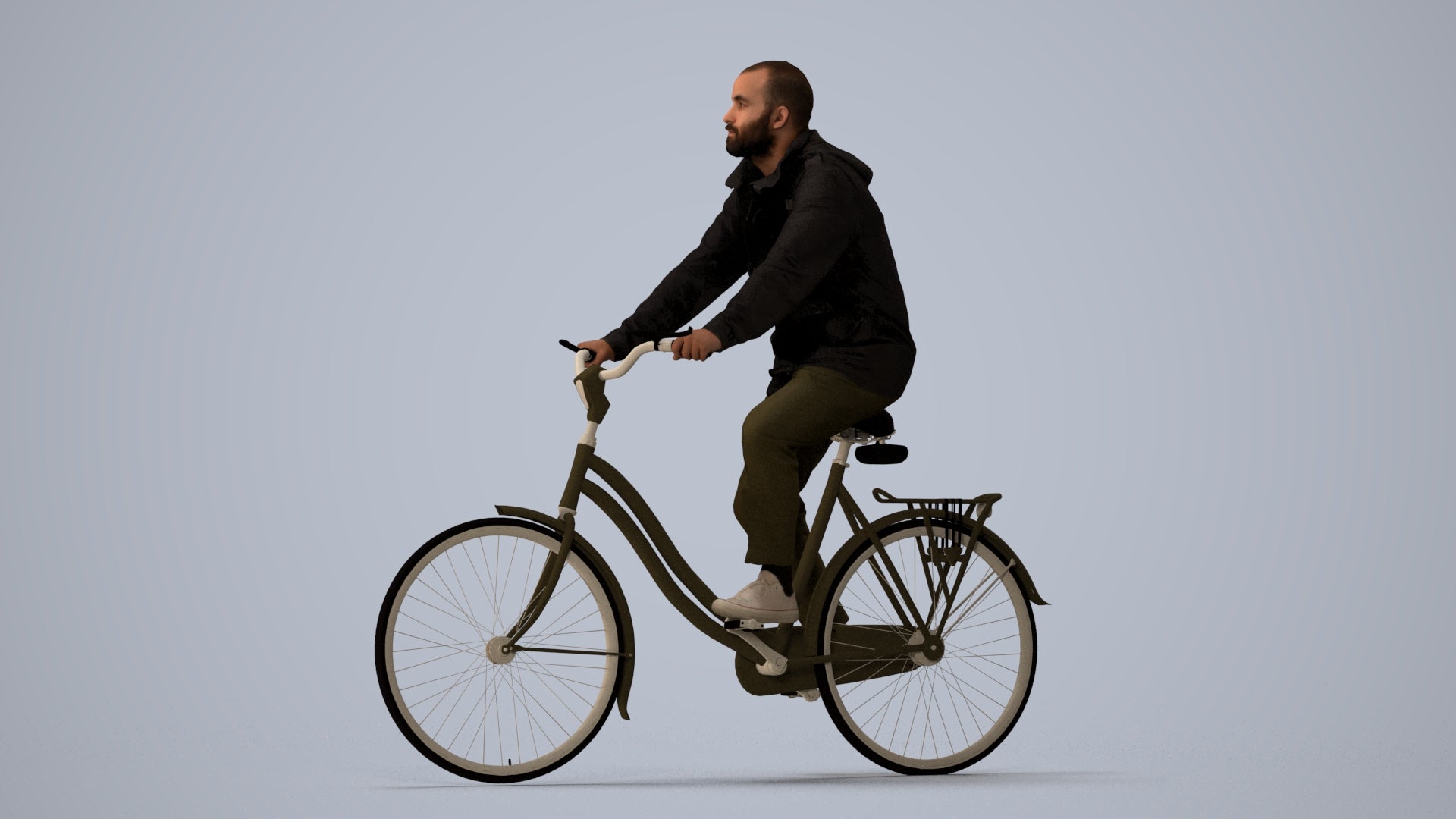 realistic 3D people man casual cycling, render-ready for V-Ray and Corona, FBX OBJ, three-quarter view render