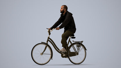 realistic 3D people man casual cycling, render-ready for V-Ray and Corona, FBX OBJ, three-quarter view render