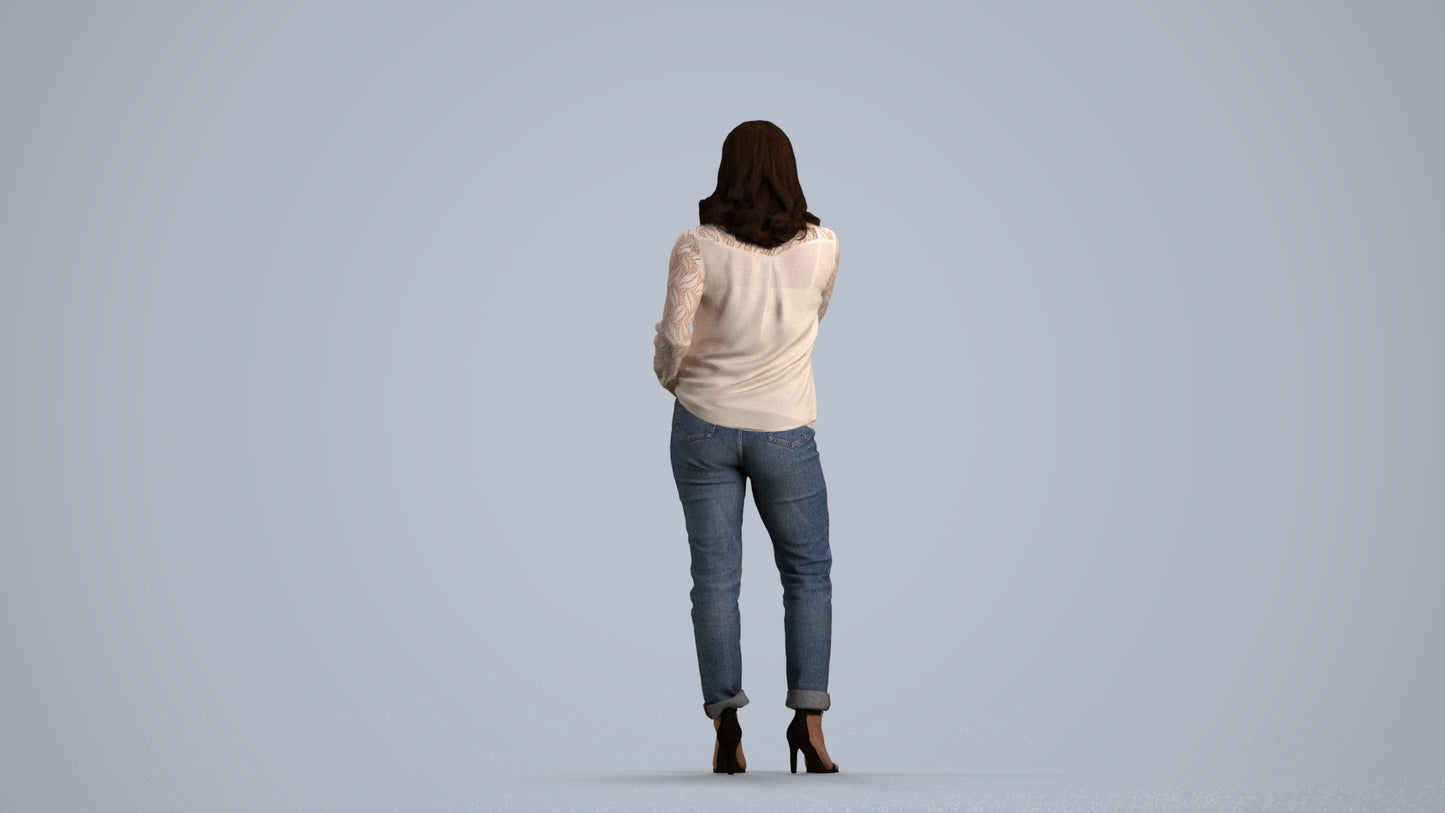 realistic 3D human woman casual standing, archviz people FBX OBJ for Blender, front view render