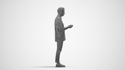 3D people model man casual standing, scanned human for 3ds Max rendering, wireframe side view