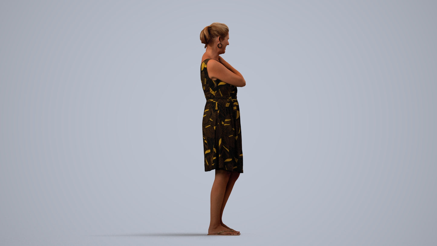 realistic 3D people woman casual standing, render-ready for V-Ray and Corona, FBX OBJ, side view render