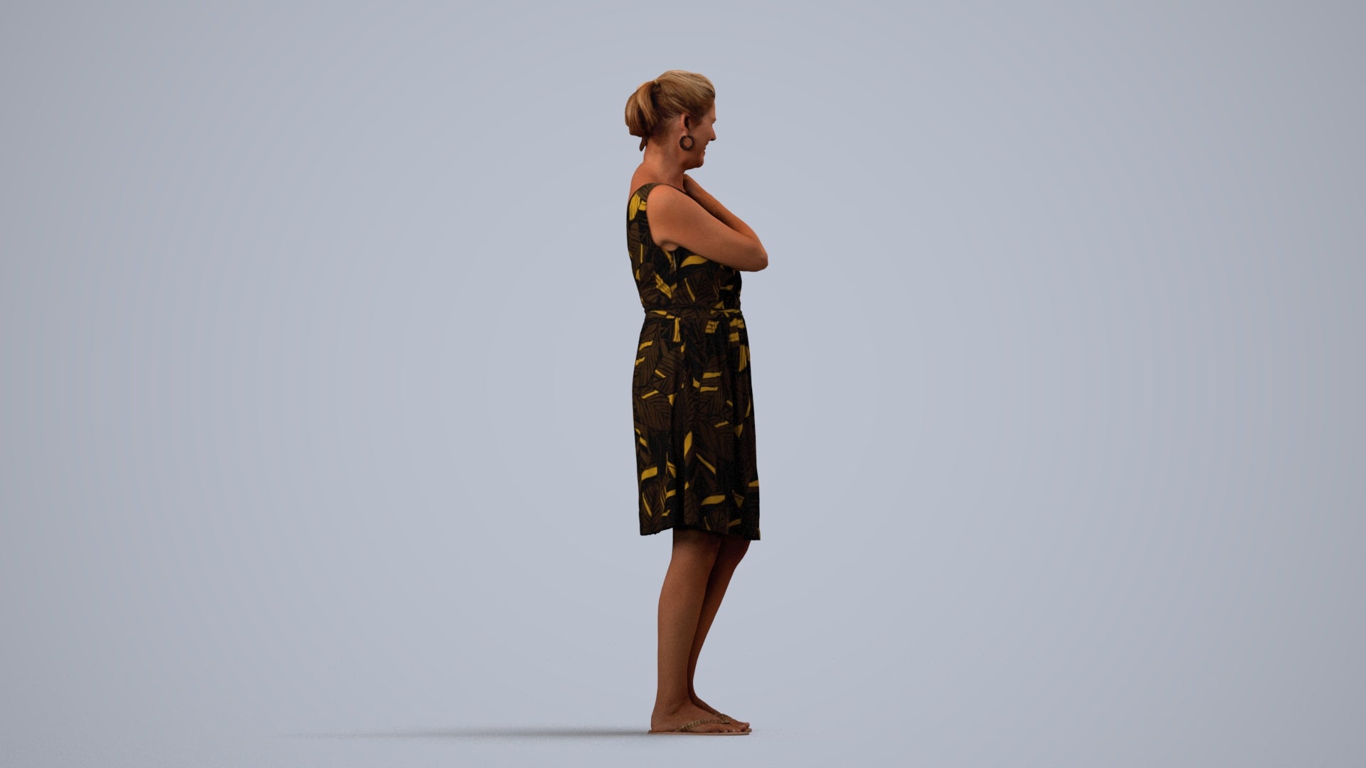 realistic 3D people woman casual standing, render-ready for V-Ray and Corona, FBX OBJ, side view render