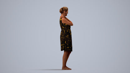 realistic 3D people woman casual standing, render-ready for V-Ray and Corona, FBX OBJ, side view render