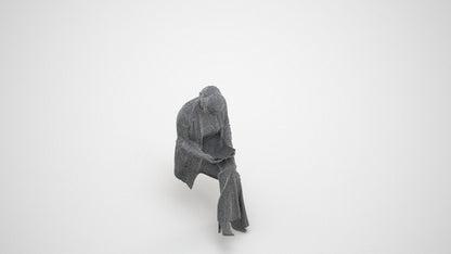 realistic 3D woman business sitting, scanned archviz people for Blender and 3ds Max, wireframe three-quarter view