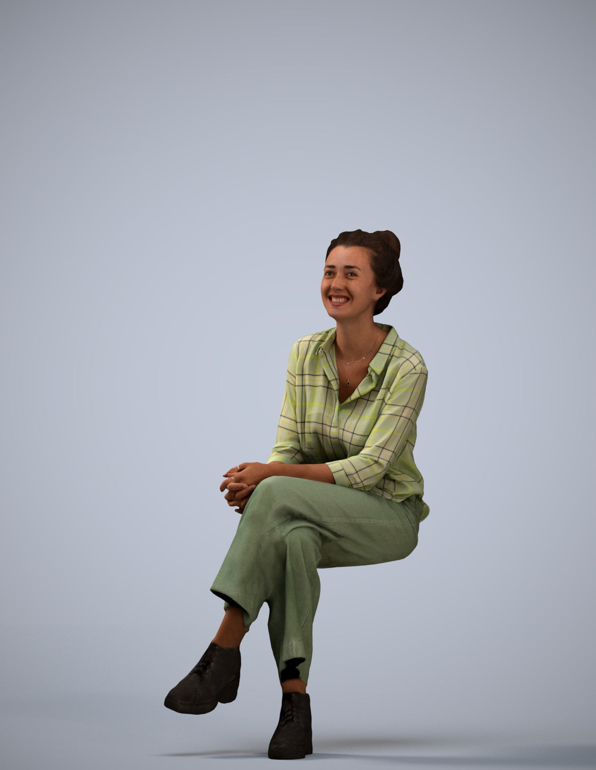 photogrammetry 3D woman casual sitting, realistic human model archviz FBX