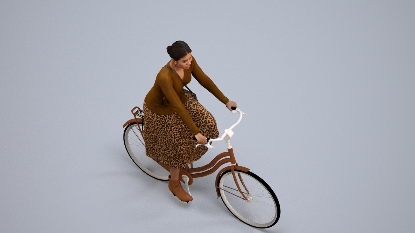 photogrammetry 3D woman casual cycling, realistic human model archviz FBX, back view render