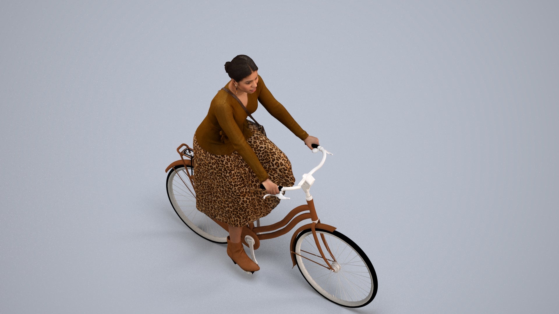photogrammetry 3D woman casual cycling, realistic human model archviz FBX, back view render