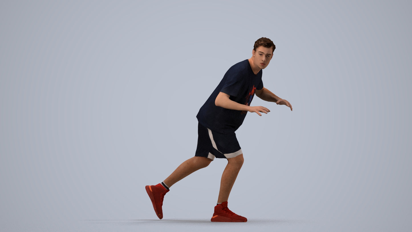 3D people model man sport, scanned human for 3ds Max rendering, side view render