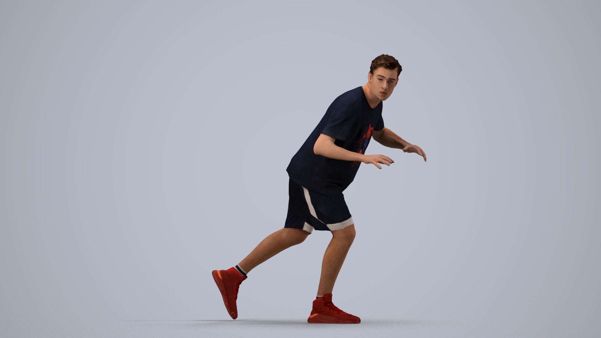 3D people model man sport, scanned human for 3ds Max rendering, side view render