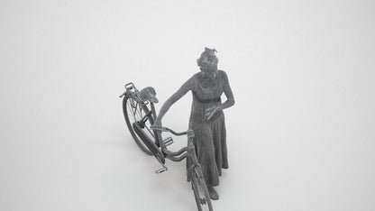 realistic 3D woman casual cycling, scanned archviz people for Blender and 3ds Max, wireframe three-quarter view