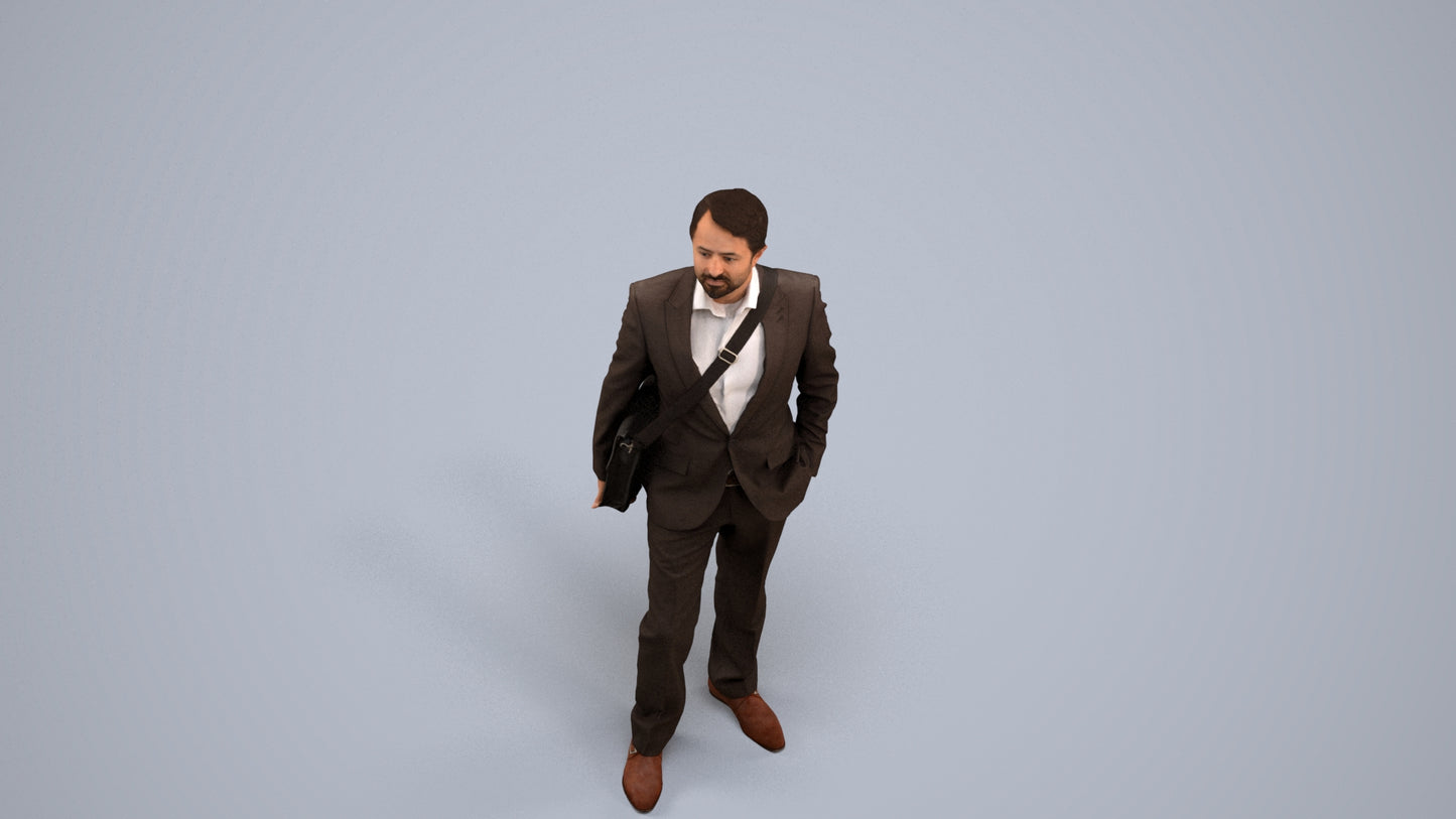 3D human model man business, photogrammetry scanned person for archviz, back view render