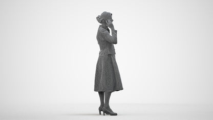 3D human model senior woman business standing, photogrammetry scanned person for archviz, wireframe side view