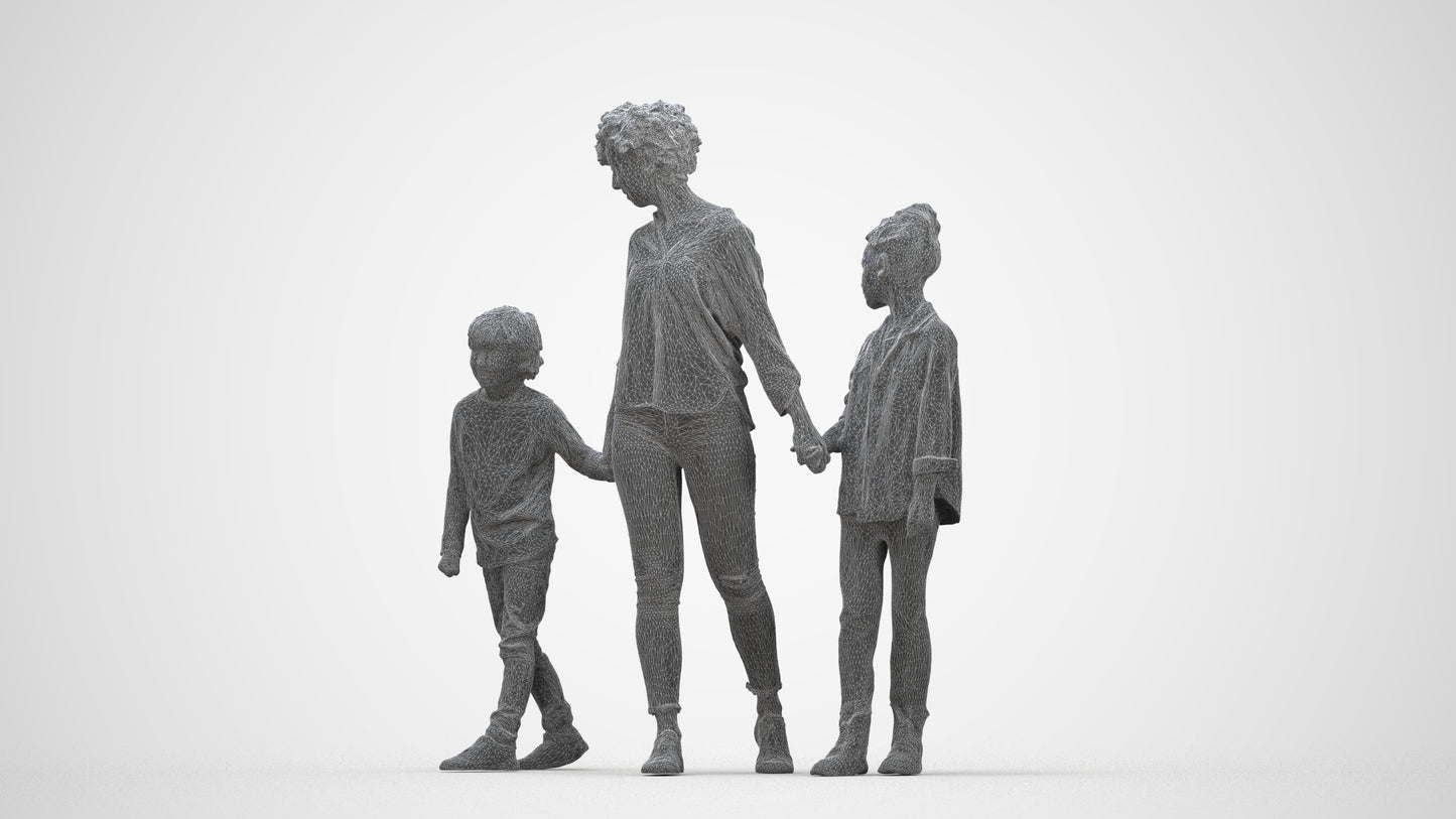 realistic 3D girl casual kids, scanned archviz people for Blender and 3ds Max, wireframe back view