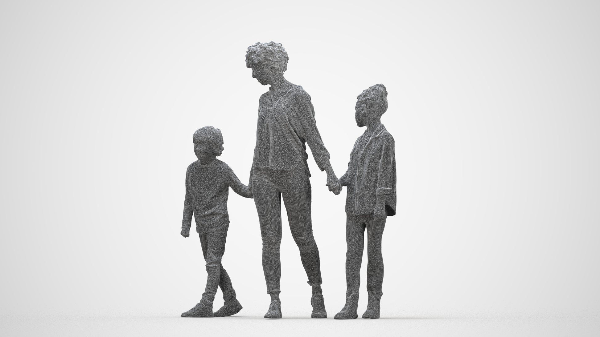 realistic 3D girl casual kids, scanned archviz people for Blender and 3ds Max, wireframe back view