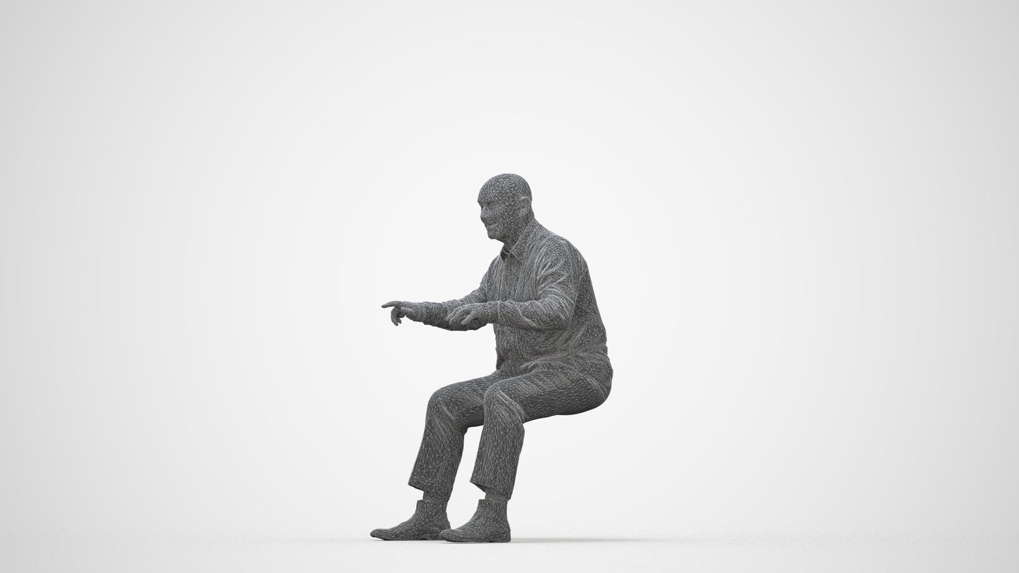 3D scanned senior man business, photorealistic archviz people for Enscape and SketchUp, wireframe back view