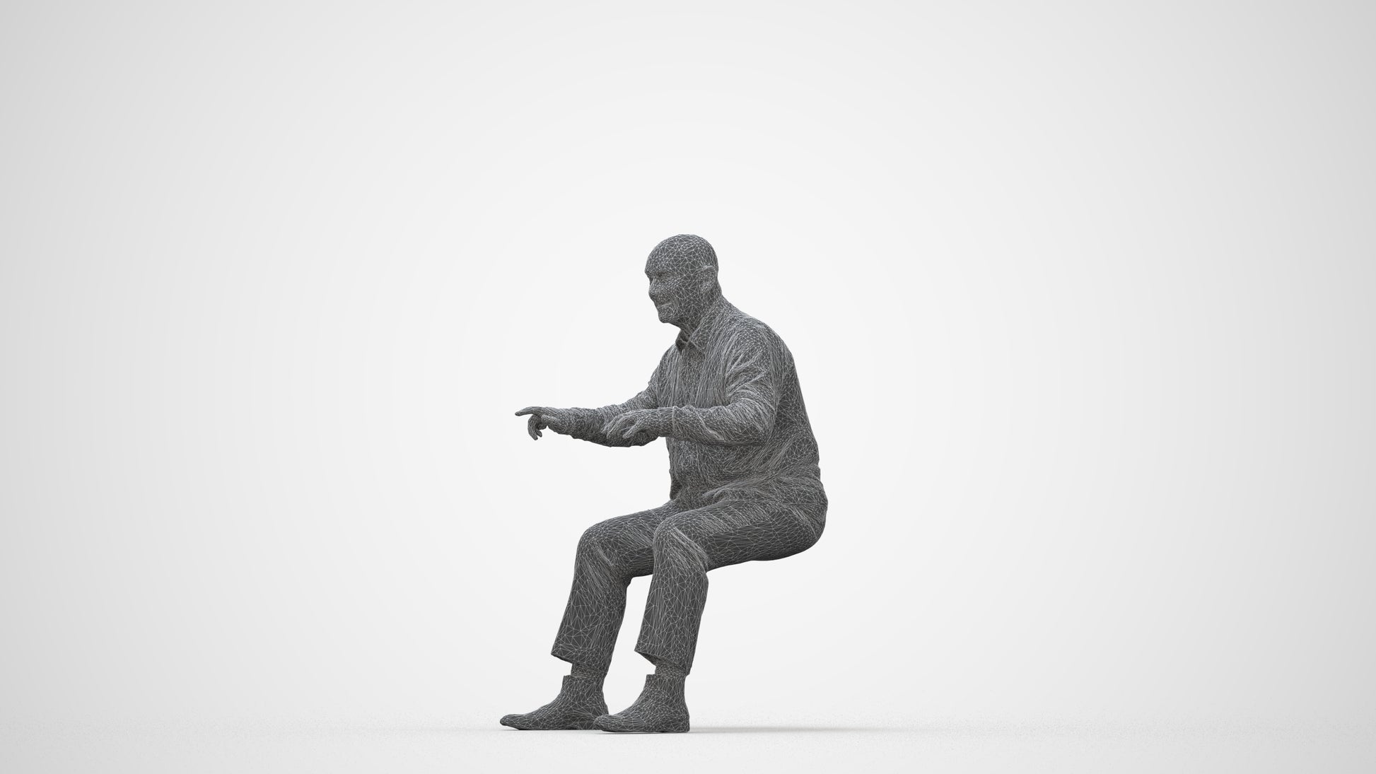 3D scanned senior man business, photorealistic archviz people for Enscape and SketchUp, wireframe back view