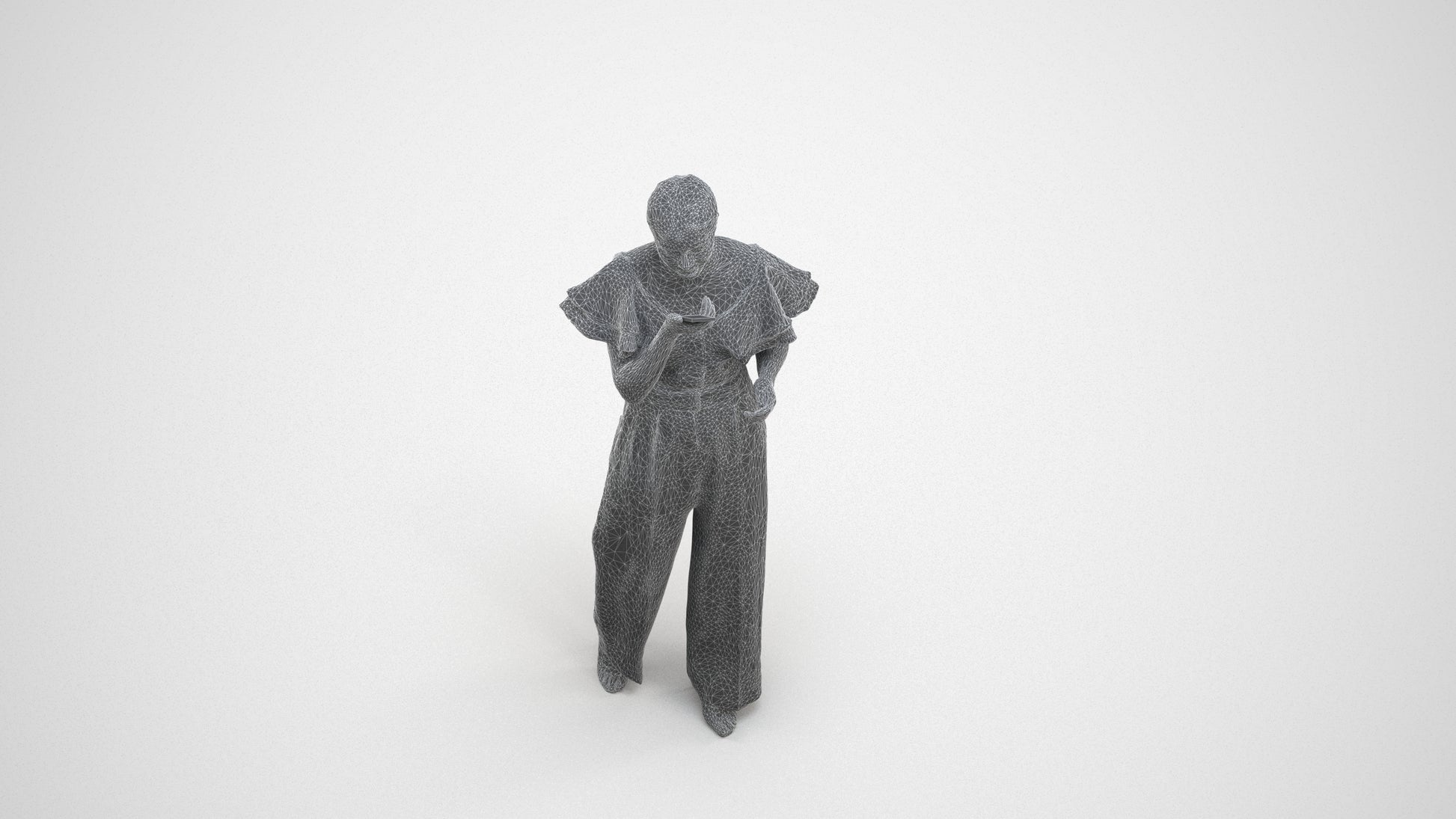 photogrammetry 3D woman business walking, realistic human model archviz FBX, wireframe three-quarter view