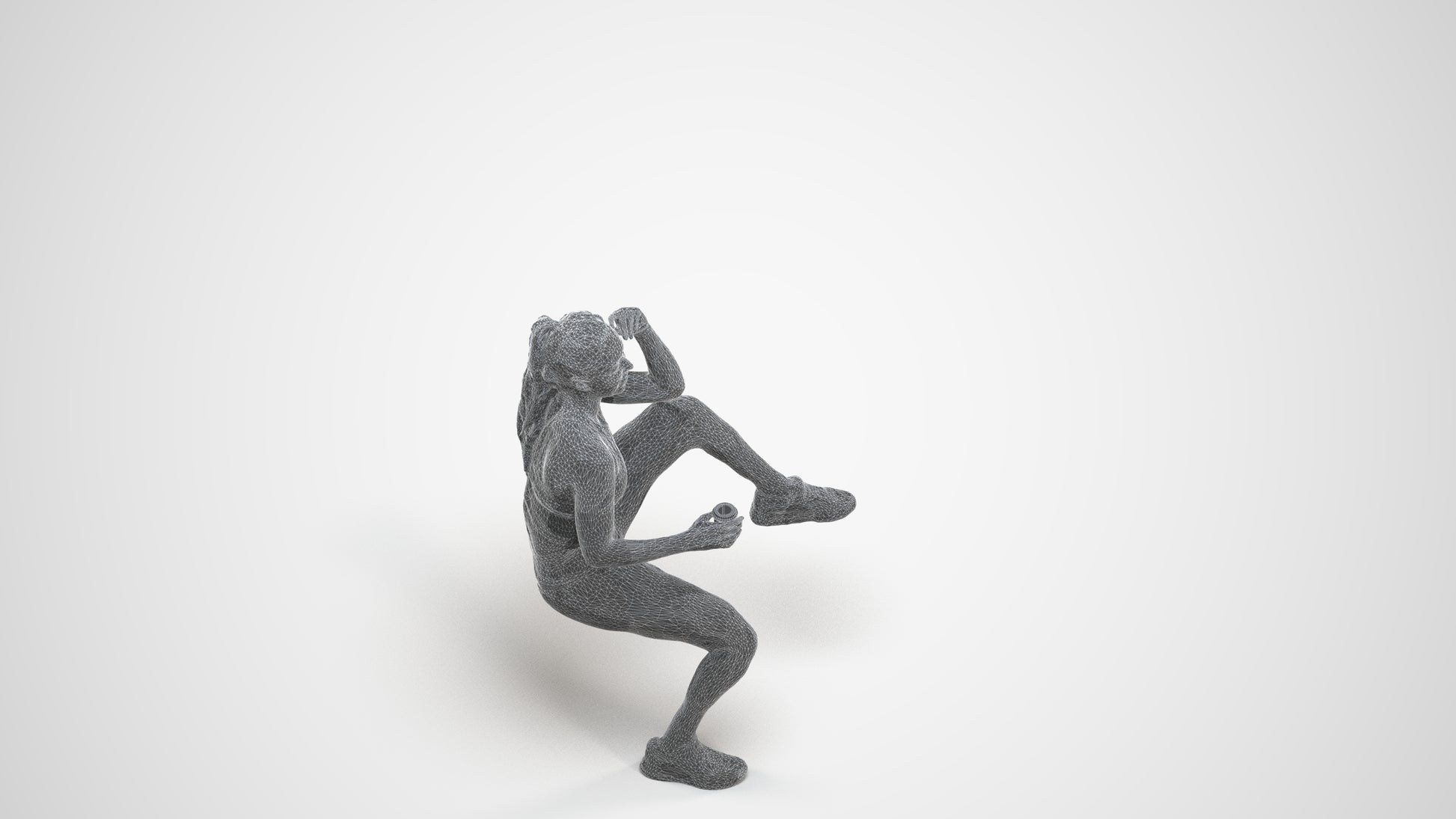scanned 3D woman sport, photogrammetry people for Enscape and V-Ray, wireframe three-quarter view